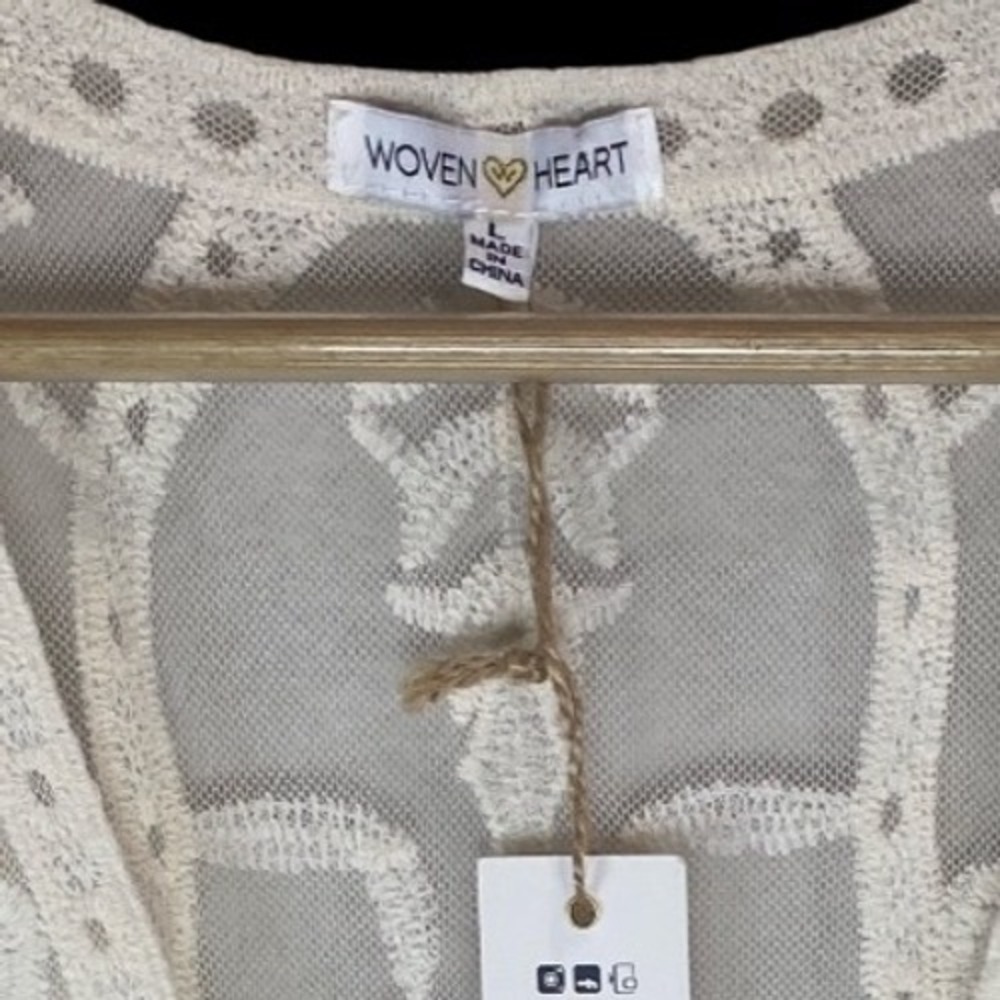 Woven Heart Ivory Floral Embroidered Sheer Mesh Maxi Dress Boho Duster Large - Picture 8 of 9